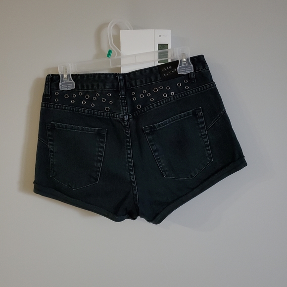 Neon Blonde Vixen Denim Jean Shorts Metal Eyelet Embellishments - Picture 4 of 6